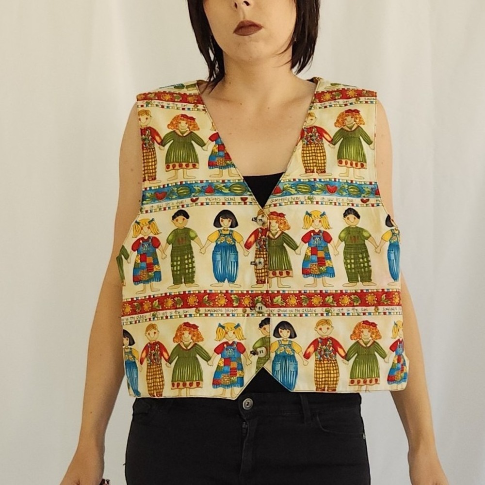 90s Hand Made Children and Garden Print Vest